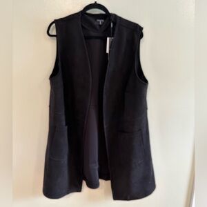 Tahari Sleeveless Black Faux Leather Vest